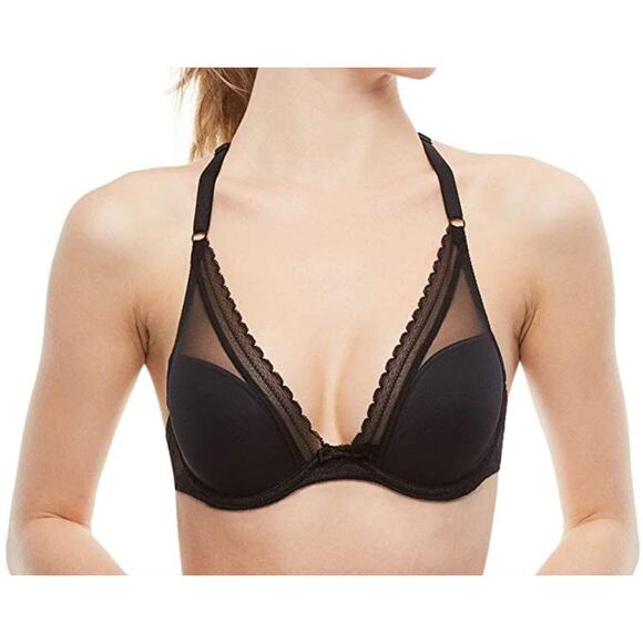 32C Racerback Push Up Bra Black Sheer Adjustable NWT Passionata Women's SIze - Picture 1 of 10
